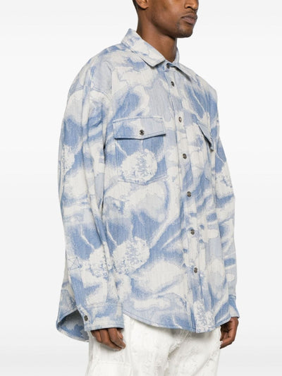 Msgm Shirt Jacquard Patterned Denim Blue-White